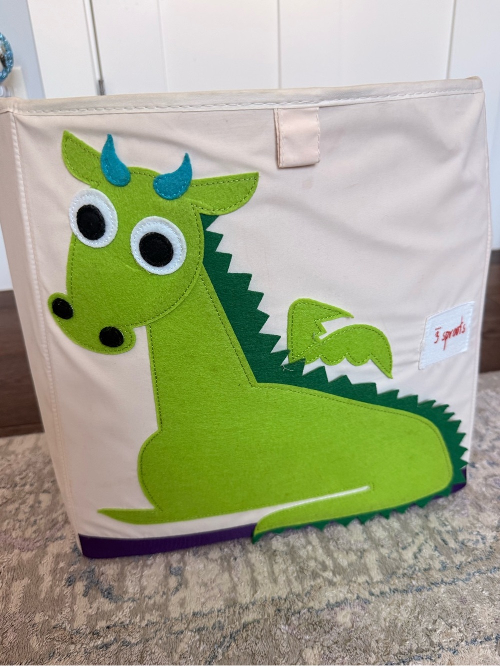 Kids Dragon Fabric Storage Bin - Lime Green Applique